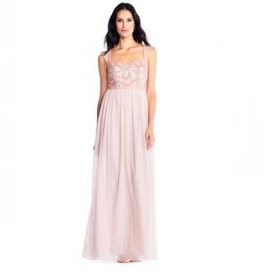Adrianna Papell Blush Bodice Chiffon Gown Size 6